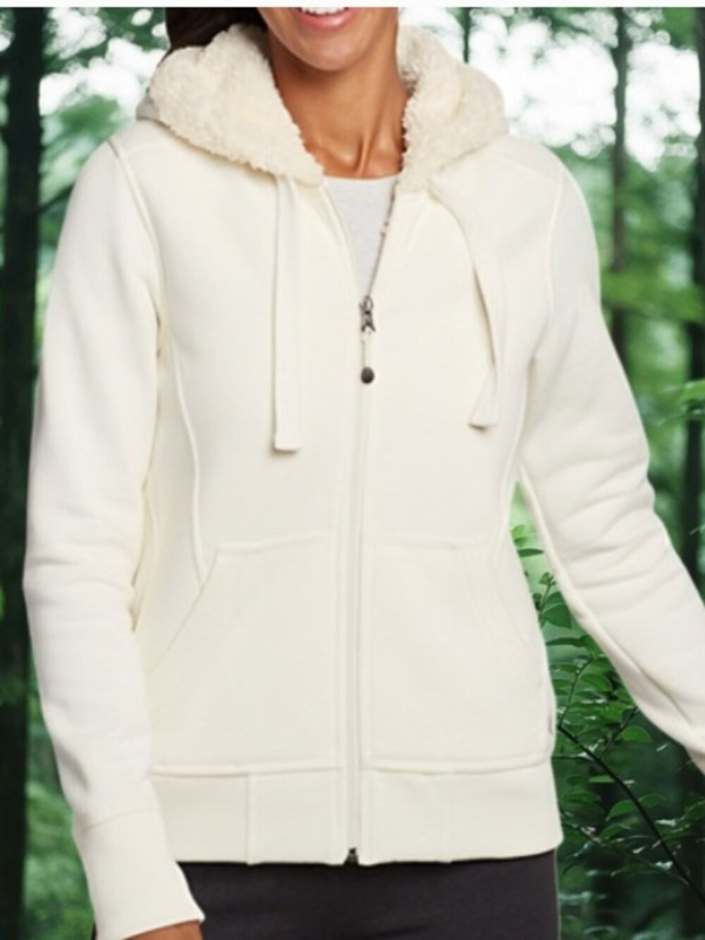 Eddie Bauer Fleece Lined Hooded Sweatshirt in Ivory, Excellent Condition, S